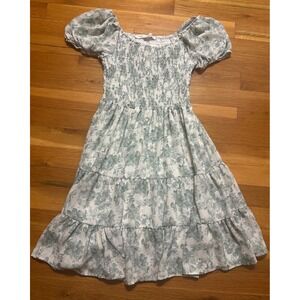 Altar'd State Floral Smocked Mini Dress Sage Green XS Cottagecore Puff Sleeve